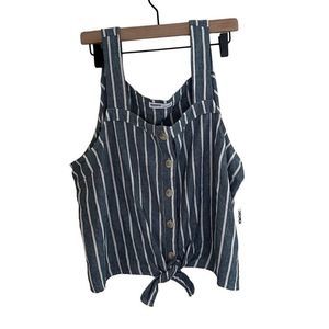 Sonoma Goods for Life Linen Blend Blue Henley Stripe Button Down Tank